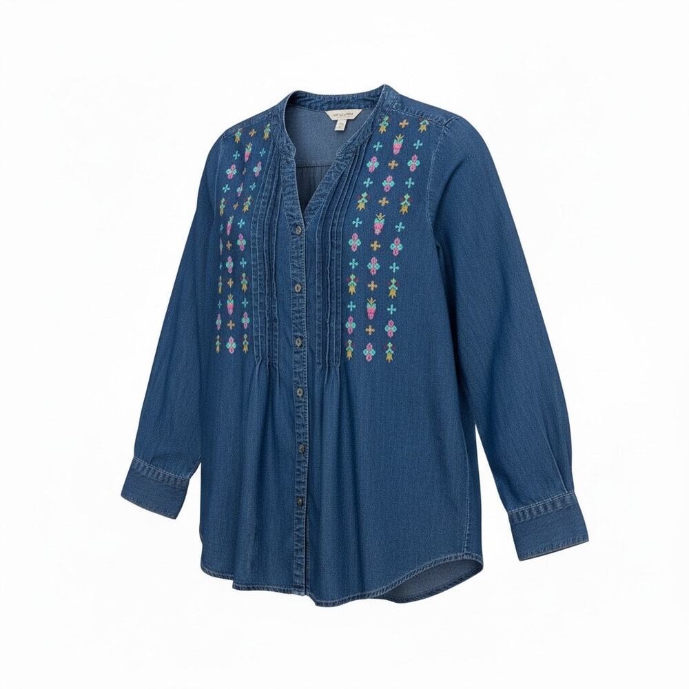 Vintage Embroidered Denim Tunic Boho Folk Western Cottagecore Women’s Size M